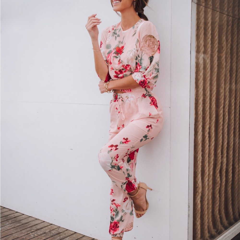 Pink and Red Floral Relaxed Set
